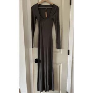 SKIMS Women's XS NWT Soft Lounge Long Sleeve Ribbed Gunmetal Dress AP-DRS-1701